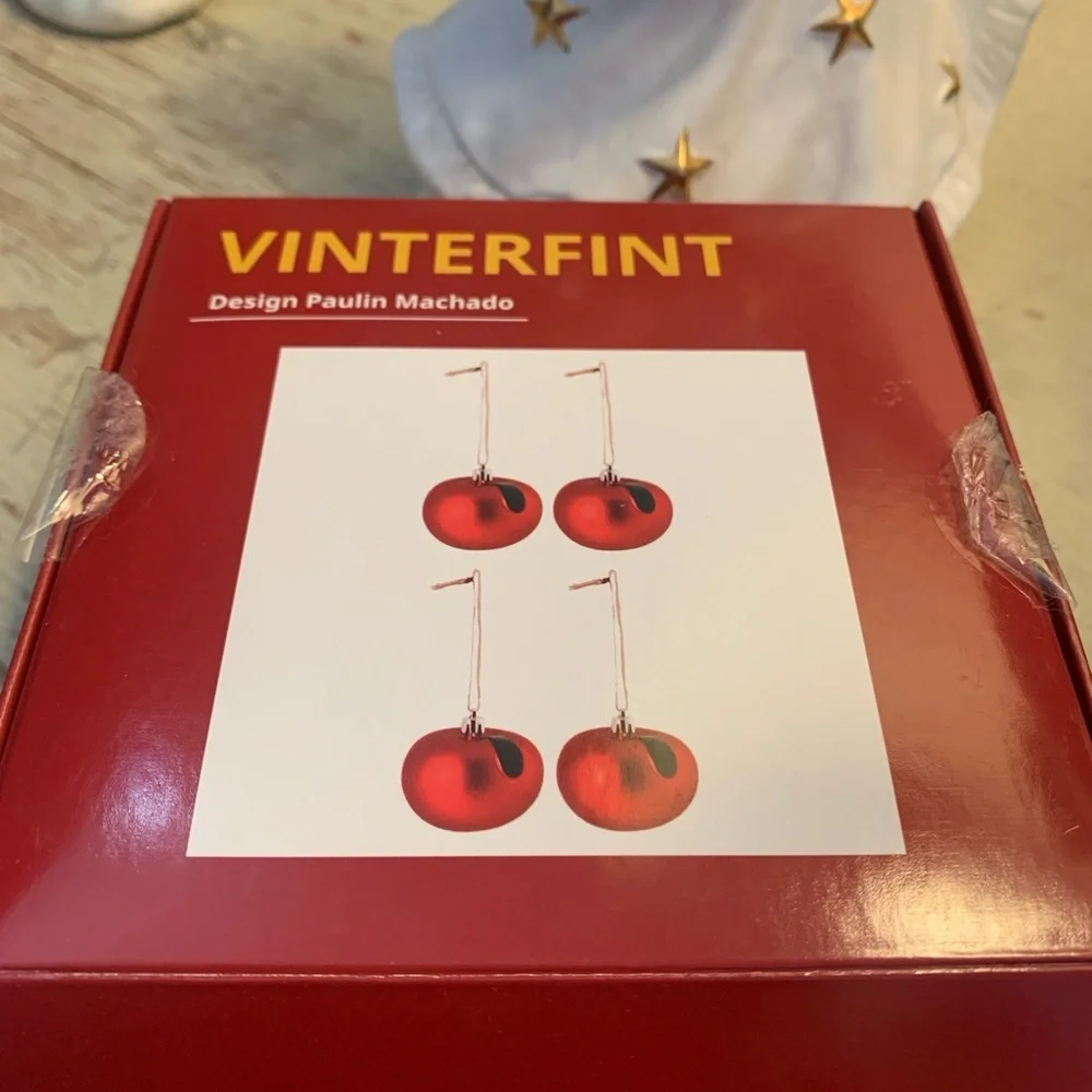4 pc 🍎 IKEA Apple Christmas ornaments decorations in box holiday decor red fruit